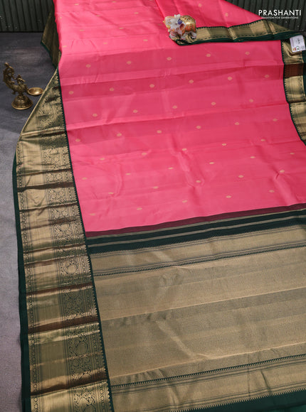 Pure kanchipuram silk saree candy pink and green with zari woven buttas and rich zari woven korvai border