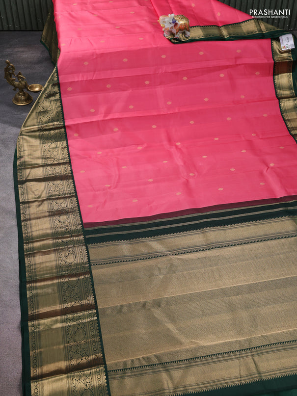Pure kanchipuram silk saree candy pink and green with zari woven buttas and rich zari woven korvai border