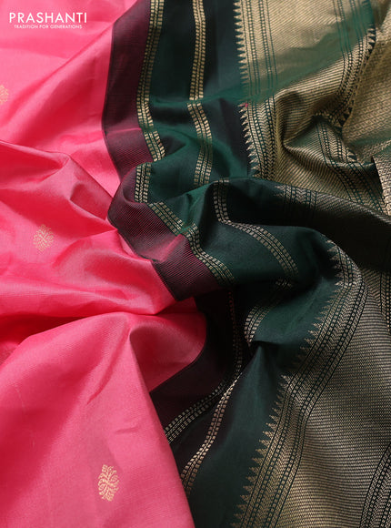 Pure kanchipuram silk saree candy pink and green with zari woven buttas and rich zari woven korvai border