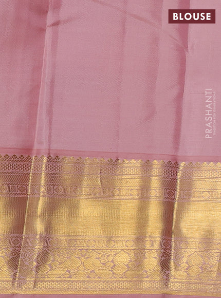 Pure kanchipuram silk saree maroon and peach pink with zari woven buttas and long zari woven korvai border