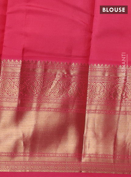 Pure kanchipuram silk saree black and pink with zari woven buttas and long zari woven korvai border