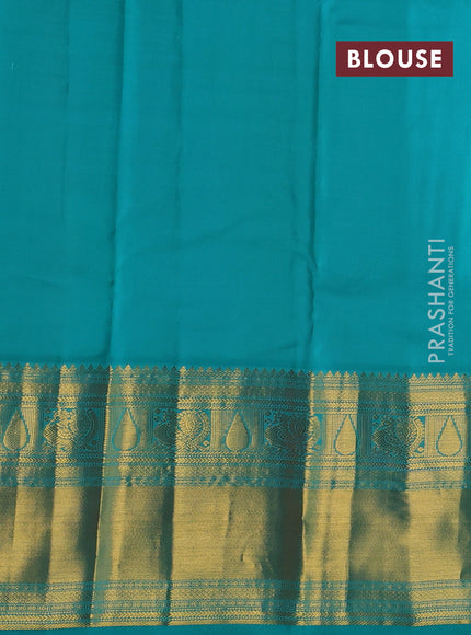Pure kanchipuram silk saree peach pink and teal green with zari woven buttas and long zari woven korvai border