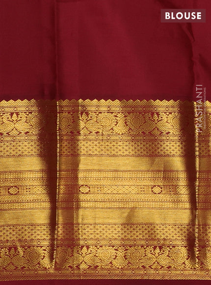 Pure kanchipuram silk saree lime green and maroon with zari woven buttas and long zari woven korvai border