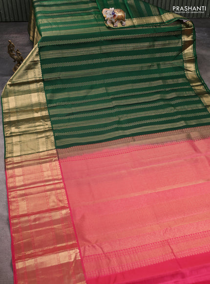 Pure kanchipuram silk saree green and pink with allover zari weaves and long zari woven border