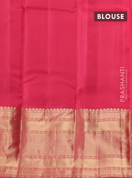 Pure kanchipuram silk saree green and pink with allover zari weaves and long zari woven border