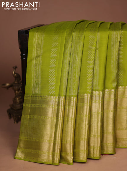 Pure kanchipuram silk saree lime green and pink with allover zari weaves and long zari woven border