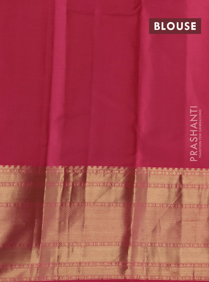 Pure kanchipuram silk saree lime green and pink with allover zari weaves and long zari woven border