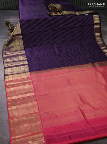 Pure kanchipuram silk saree violet and pink with allover zari weaves and long zari woven border
