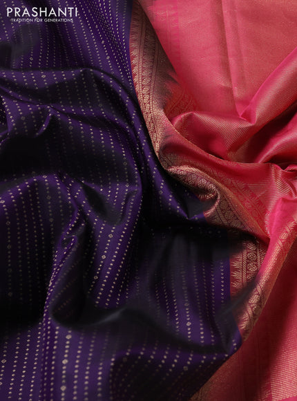 Pure kanchipuram silk saree violet and pink with allover zari weaves and long zari woven border