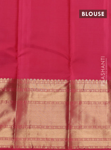 Pure kanchipuram silk saree teal green and pink with allover zari weaves and long zari woven border