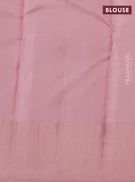 Pure kanchipuram silk saree purple and pastel peach with zari woven buttas and zari woven border