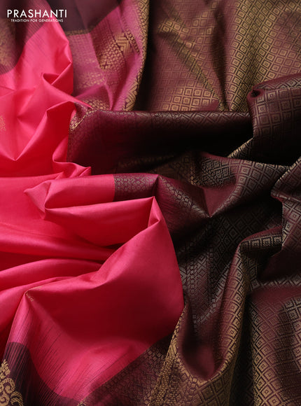 Pure kanchipuram silk saree peach pink and coffee brown with zari woven buttas and zari woven butta border