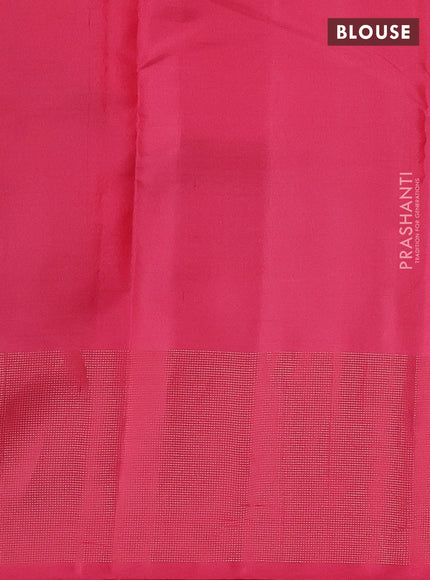 Pure kanchipuram silk saree green and peach pink with zari woven paisley buttas and zari woven border