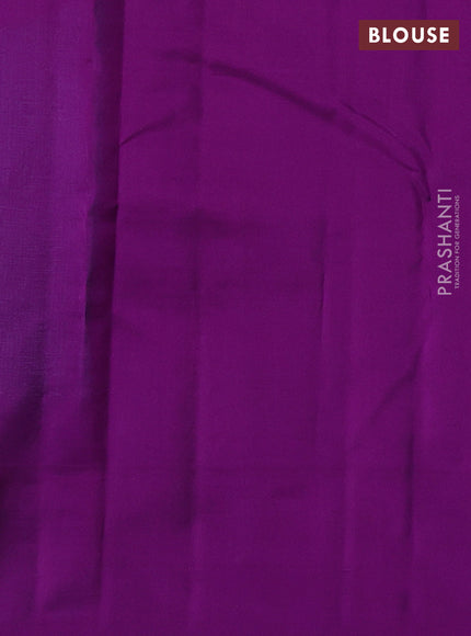 Pure kanchipuram silk saree teal blue and purple with allover zari weaves and simple border