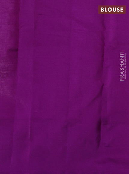 Pure kanchipuram silk saree beige and purple with allover zari weaves and simple border