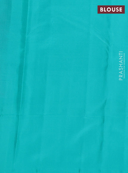 Pure kanchipuram silk saree purple and teal green with allover zari checked pattern and simple border