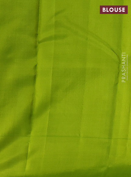 Pure kanchipuram silk saree green and light green with allover zari checked pattern and simple border