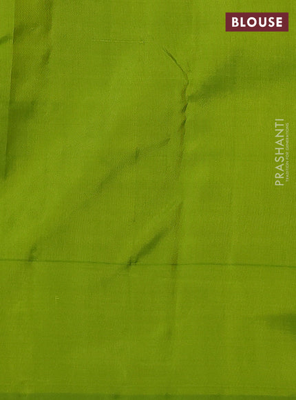 Pure kanchipuram silk saree blue and light green with allover zari checked pattern and simple border