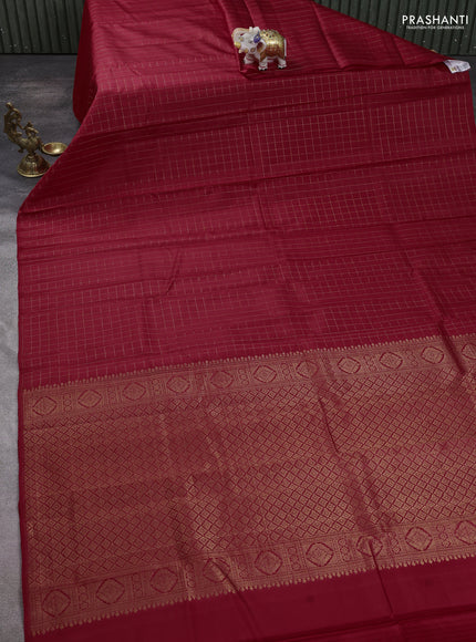 Pure kanchipuram silk saree tomato red with allover zari checked pattern in borderless style