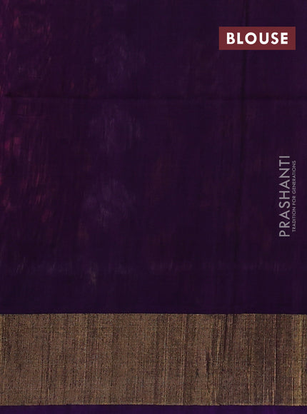 Ikat silk cotton saree pink and purple with allover ikat weaves and zari woven border