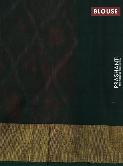 Ikat silk cotton saree pink and bottle green with allover ikat weaves and zari woven border