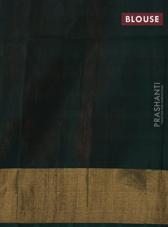 Ikat silk cotton saree orange and bottle green with allover ikat weaves and zari woven border