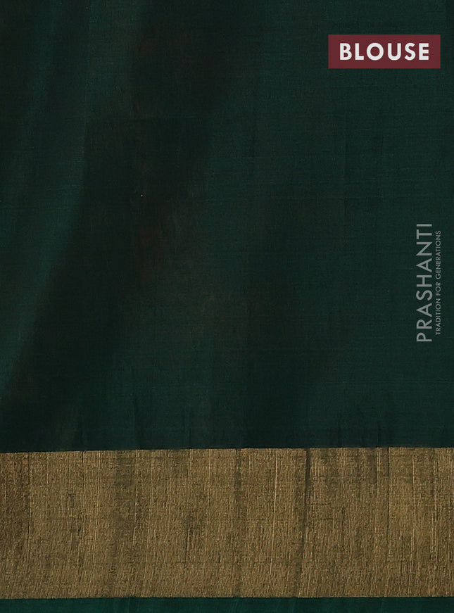 Ikat silk cotton saree red and bottle green with allover ikat weaves and zari woven border