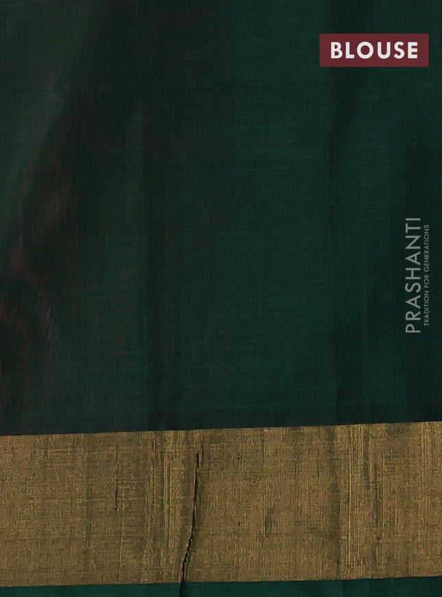 Ikat silk cotton saree pink and green with allover ikat weaves and zari woven border