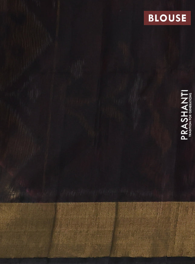 Ikat silk cotton saree pink and deep coffee brown with allover ikat weaves and zari woven border