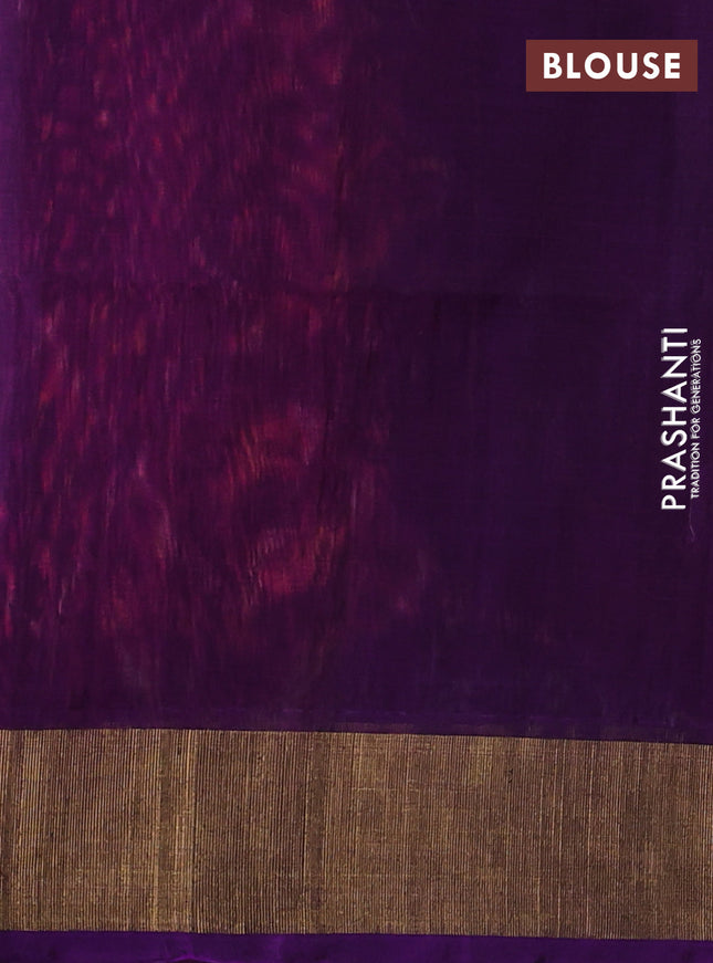 Ikat silk cotton saree pink and purple with allover ikat weaves and zari woven border