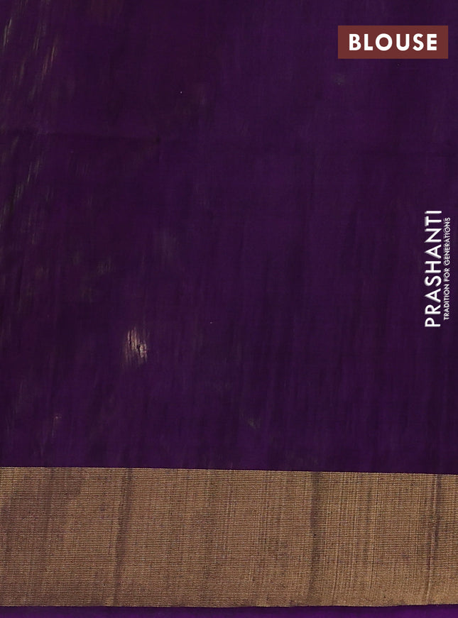 Ikat silk cotton saree green and purple with allover ikat weaves and zari woven border