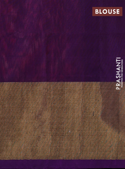 Ikat silk cotton saree pink shade and purple with allover ikat weaves and long zari woven ikat border