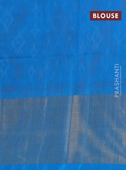 Ikat silk cotton saree kumkum red and cs blue with allover ikat weaves and long zari woven ikat border