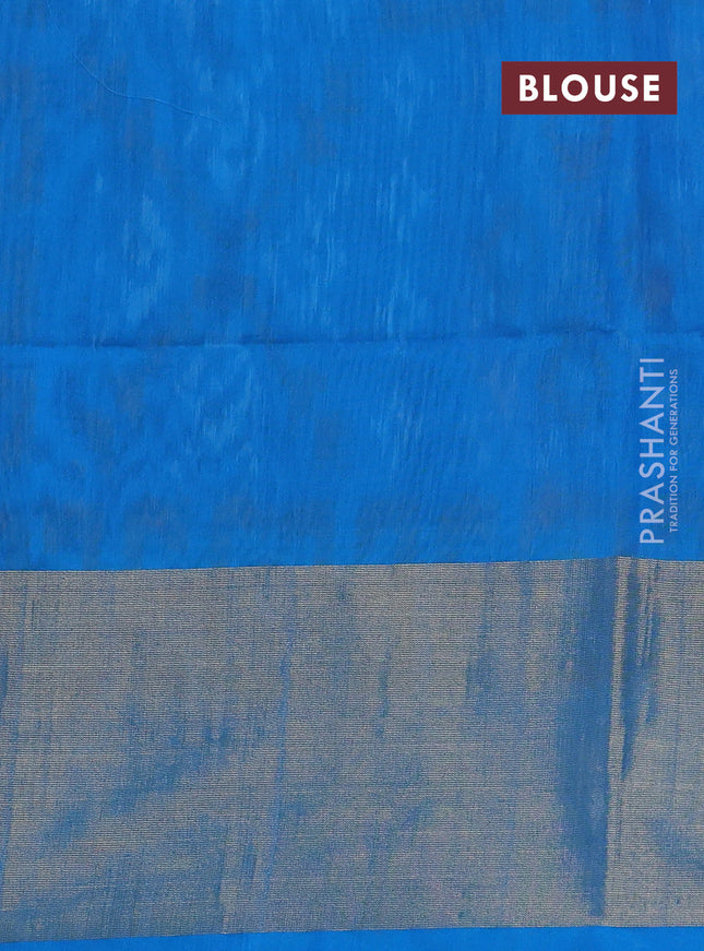 Ikat silk cotton saree deep wine and cs blue with allover ikat weaves and long zari woven ikat border