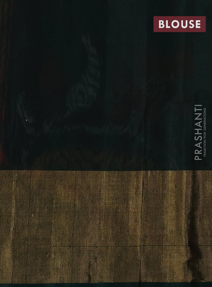 Ikat silk cotton saree pink and bottle green with allover ikat weaves and long zari woven ikat border
