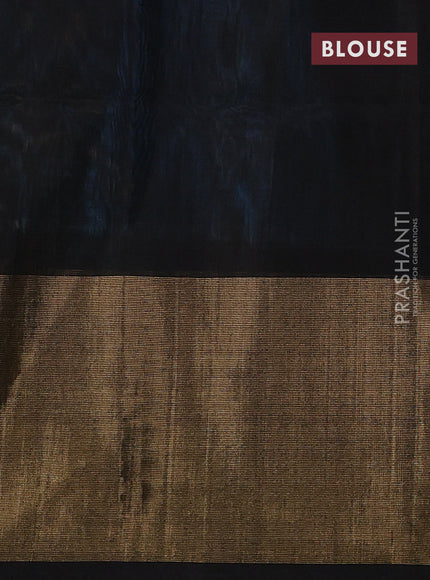 Ikat silk cotton saree light blue and black with allover ikat weaves and long zari woven ikat border