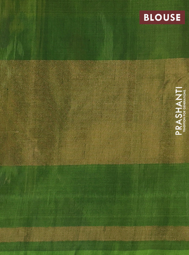 Ikat silk cotton saree purple and light green with allover ikat weaves and long zari woven ikat border