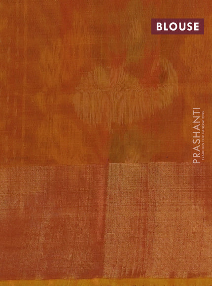 Ikat silk cotton saree bottle green and dual shade of dark mustard with allover ikat weaves and long zari woven ikat border