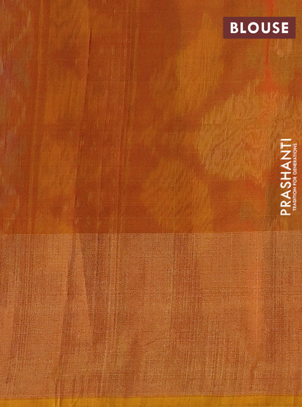 Ikat silk cotton saree light blue and dark mustard with allover ikat weaves and long zari woven ikat border
