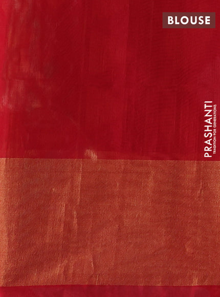 Ikat silk cotton saree chikku shade and red with allover ikat weaves and long zari woven ikat border