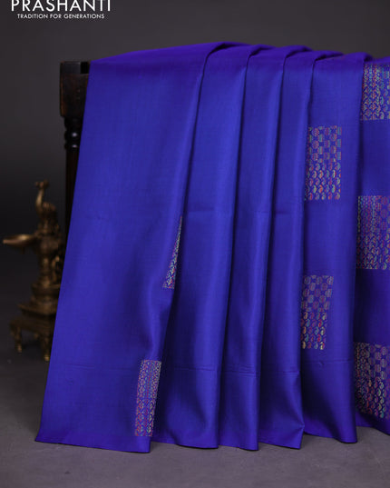 Pure soft silk saree blue with thread woven buttas in borderless style