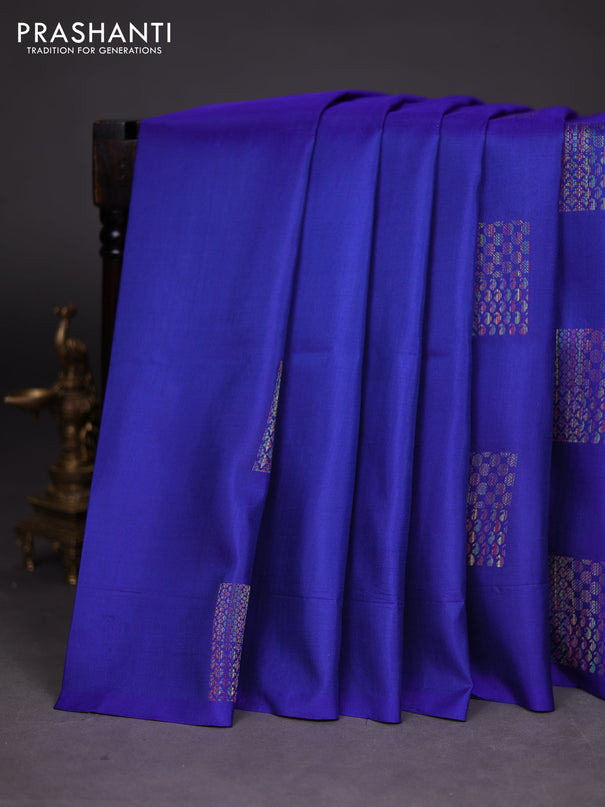Pure soft silk saree blue with thread woven buttas in borderless style