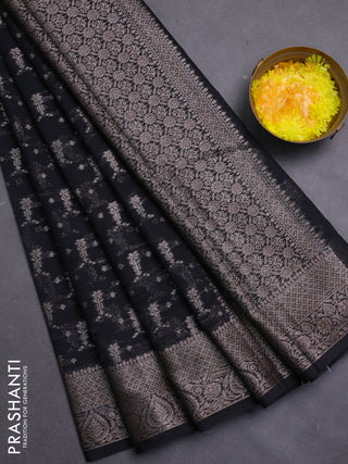 Banarasi semi chiniya saree black with allover thread & zari weaves and woven border