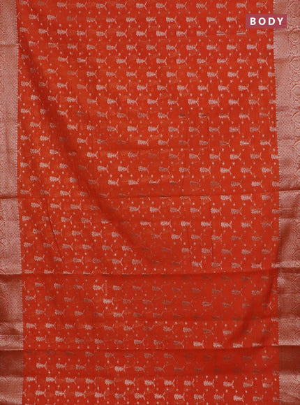 Banarasi semi chiniya saree orange with allover thread & zari weaves and woven border