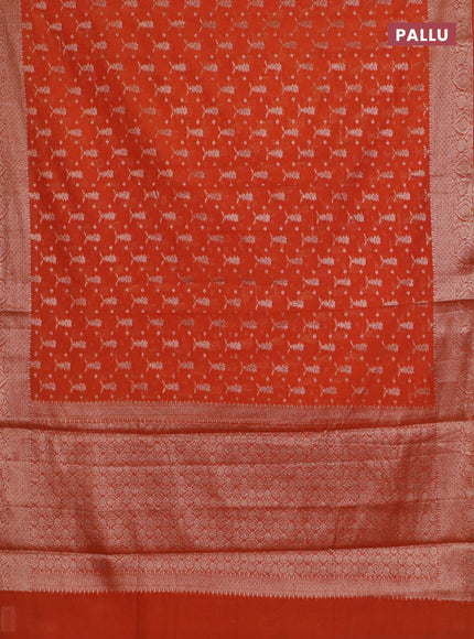 Banarasi semi chiniya saree orange with allover thread & zari weaves and woven border