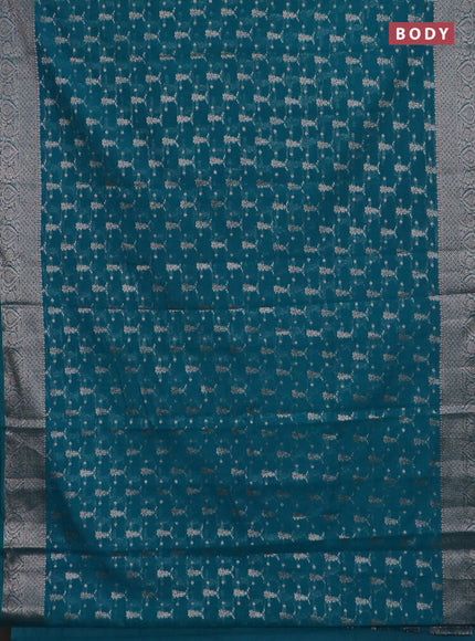 Banarasi semi chiniya saree teal green shade with allover thread & zari weaves and woven border