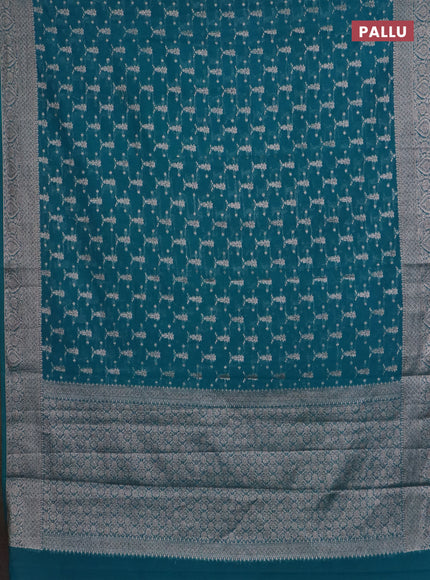 Banarasi semi chiniya saree teal green shade with allover thread & zari weaves and woven border
