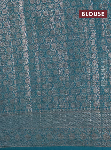 Banarasi semi chiniya saree teal green shade with allover thread & zari weaves and woven border