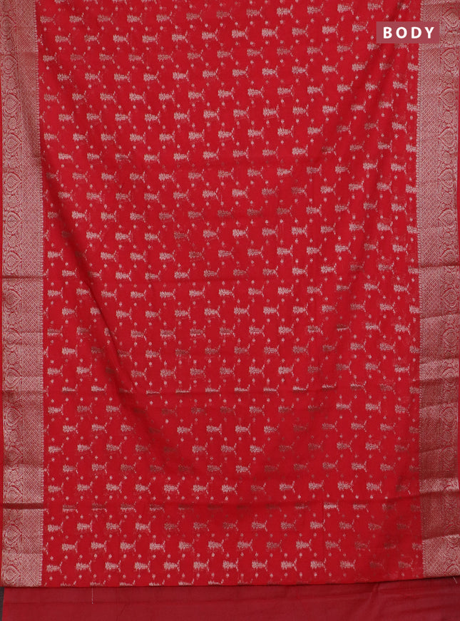Banarasi semi chiniya saree red with allover thread & zari weaves and woven border