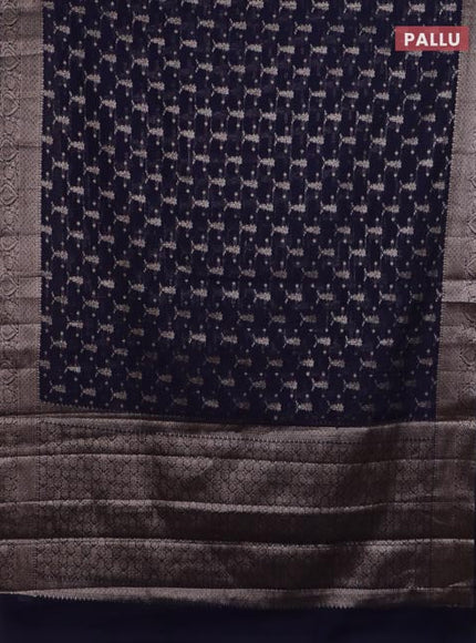 Banarasi semi chiniya saree navy blue with allover thread & zari weaves and woven border